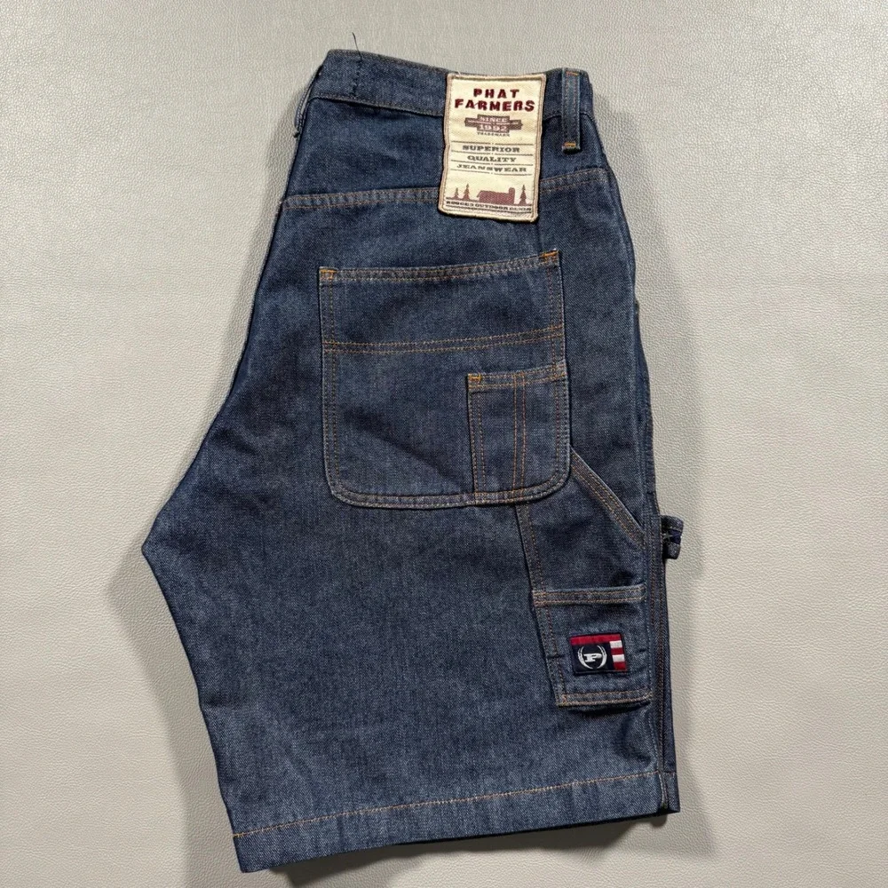 Vintage Phat Farm Mens‎ Denim Carpenter Shorts 36 Blue 100% Cotton Workwear
